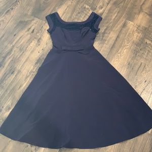 Fervor Navy Blue Retro Dress with Eyelet Detail & Cap Sleeves Size Small